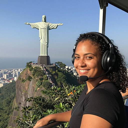 Smiling Woman in Aerial Tram with View