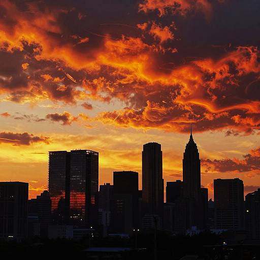 Fiery Sunset City Skyline Album Cover