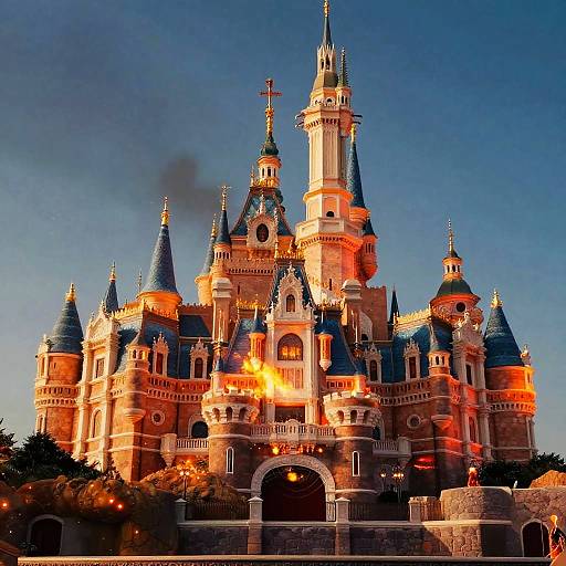 Majestic Disney Castle on Fire