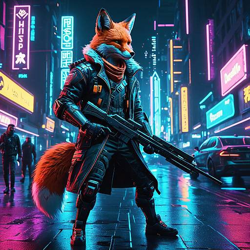 Cyberpunk Fox Bounty Hunter at Night