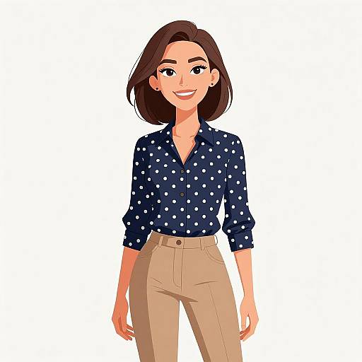 Smiling Woman in Polka Dot Blouse