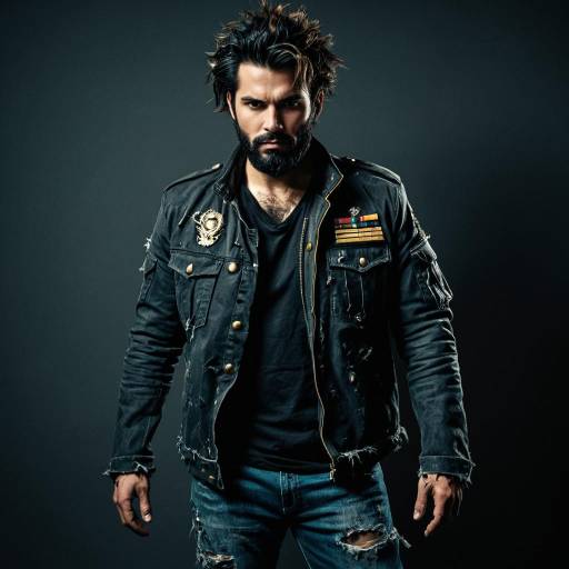 Man in Tattered Military Jacket and Rugged Jeans