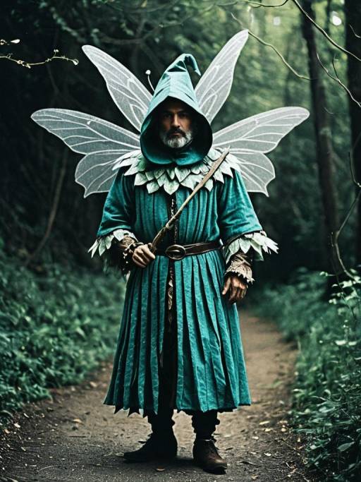 Man in Fairy Costume in Forest