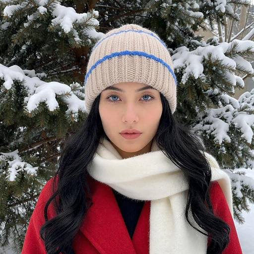 Woman in Winter Attire Among Snowy Trees
