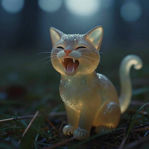 Translucent Mushroom Cat in Eerie Meadow