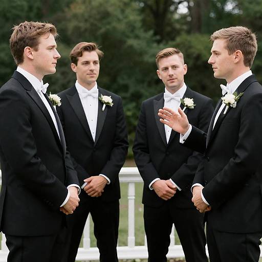 Formal Men in Tuxedos Outdoors