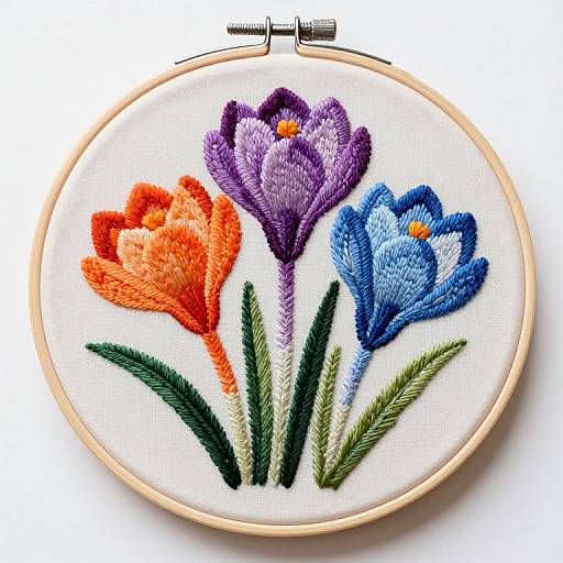 Vibrant Crocus Embroidery Hoop Design