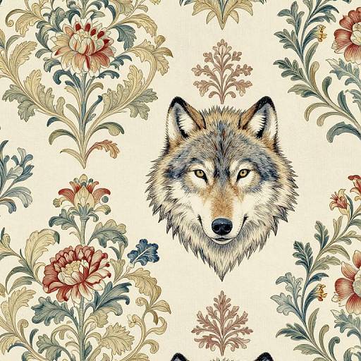 Vintage Floral Wolf Wallpaper Pattern