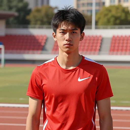 Dynamic Young Athlete in Red Sports Gear
