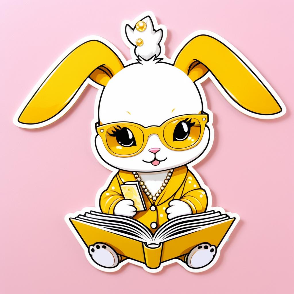 Cute Rabbit Reading with Pearl Earrings