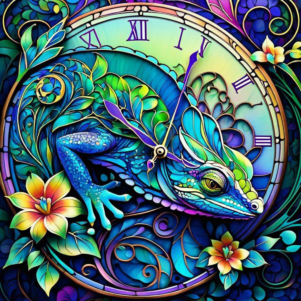 Vibrant Art Nouveau Chameleon Design