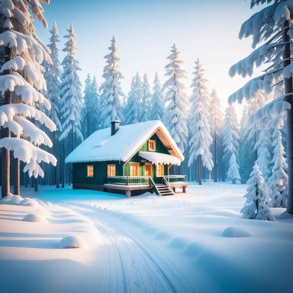 Magical Winter Forest with Cozy Cabin