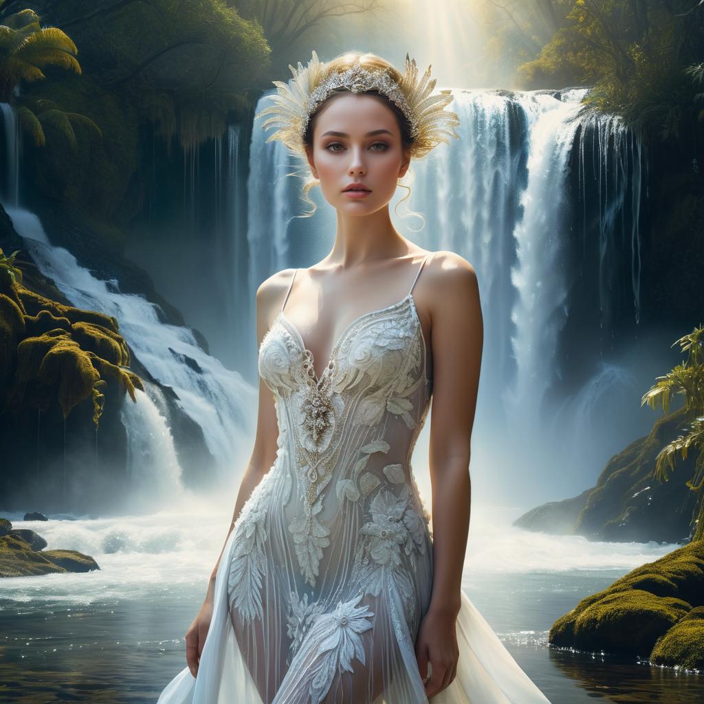 Ethereal Beauty in a Waterfall Setting