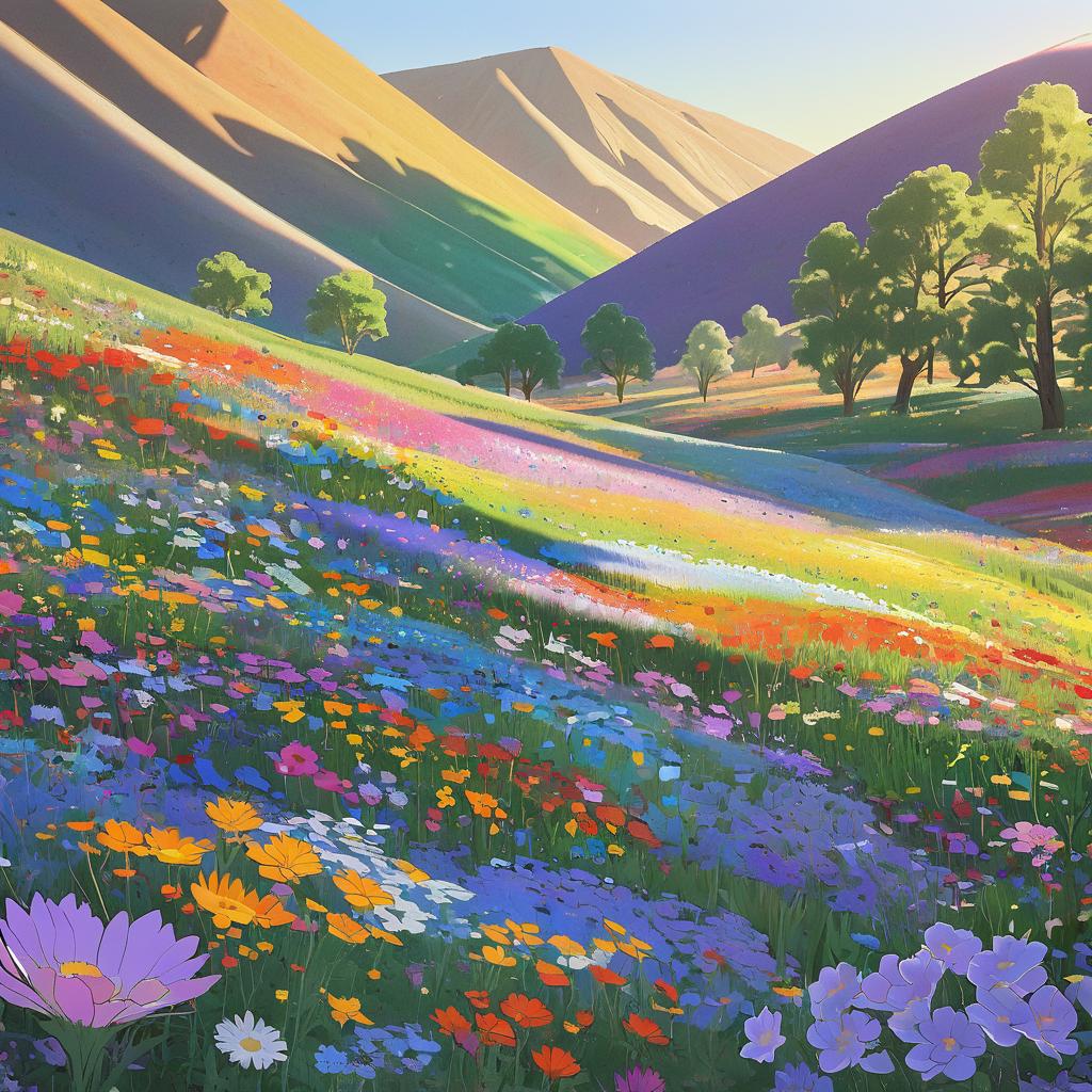 Vibrant Wildflower Valley in Clay Style