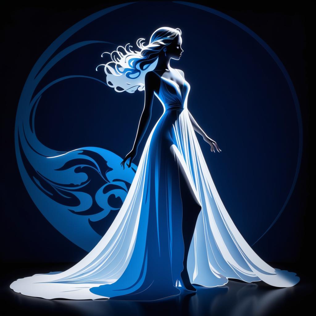 Graceful Silhouette in Blue and White