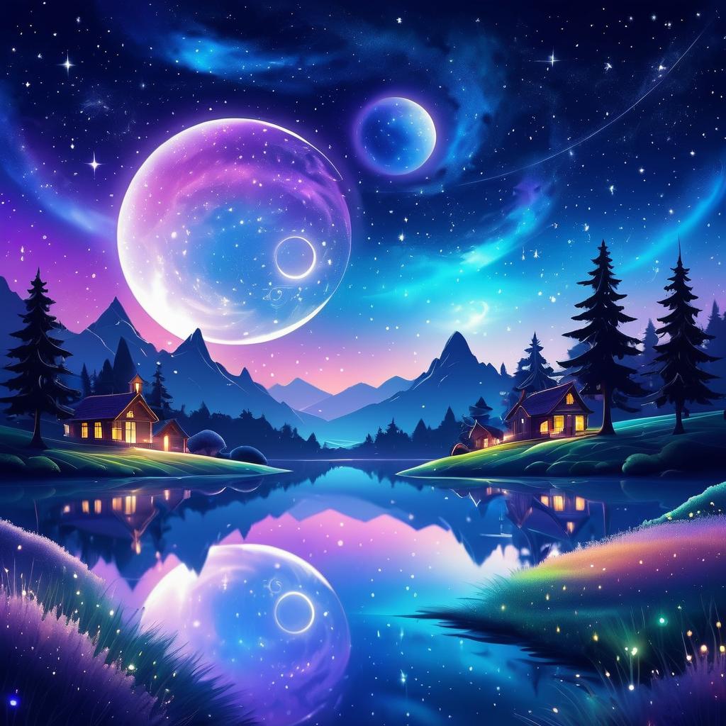 Mystical Night Sky with Serene Landscape