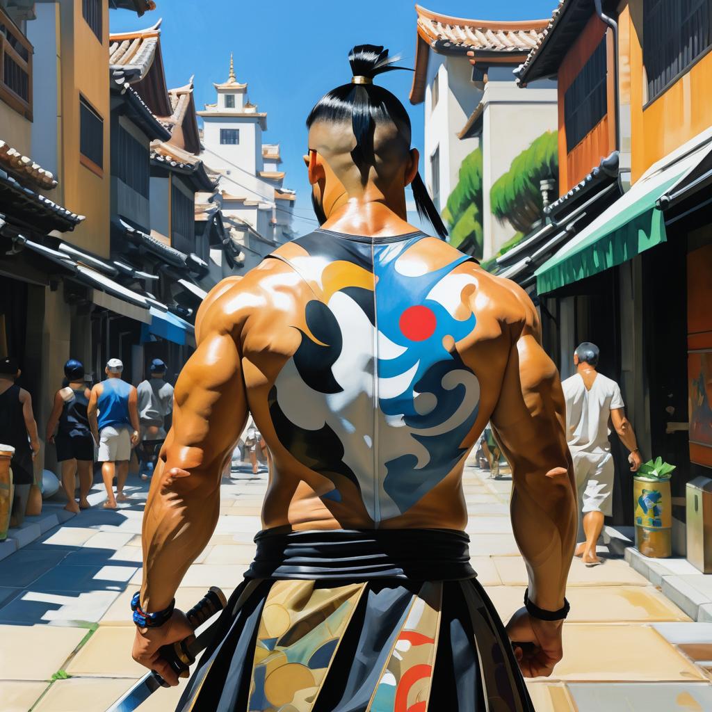 Fierce Samurai Warrior Street Art Portrait