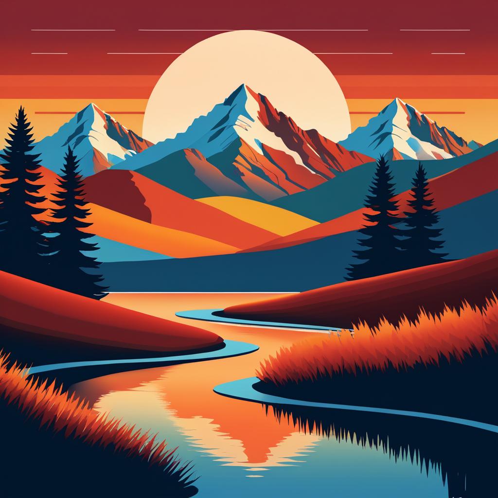 Vintage Rocky Mountains Sunset Print