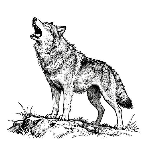 Bold Ink Line Art Wolf Howling