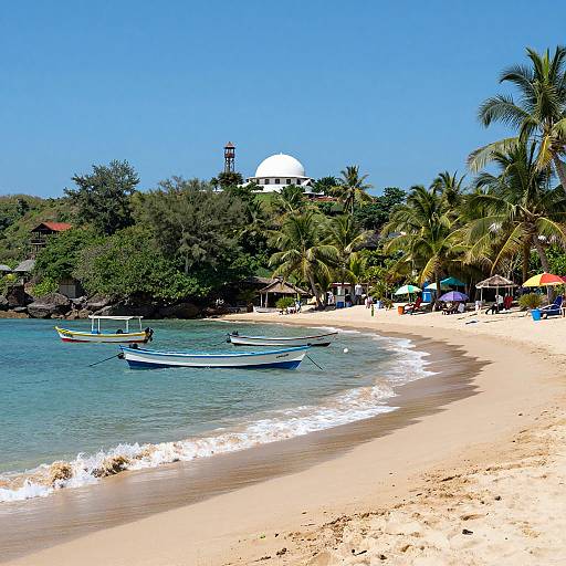 Tropical Beach with Boats and White Dome