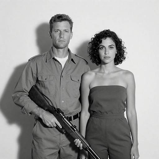 Studio Portrait of Couple with Rifle