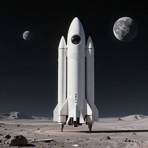 Futuristic White Spaceship on Alien Planet