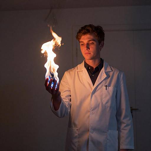 Young Scientist Holding Flaming Hand