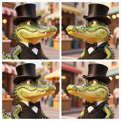 CGI Crocodile in Top Hat Collage
