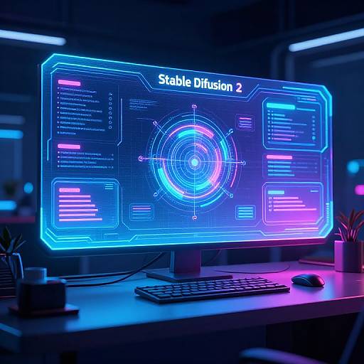 Neon-lit computer screen displaying 