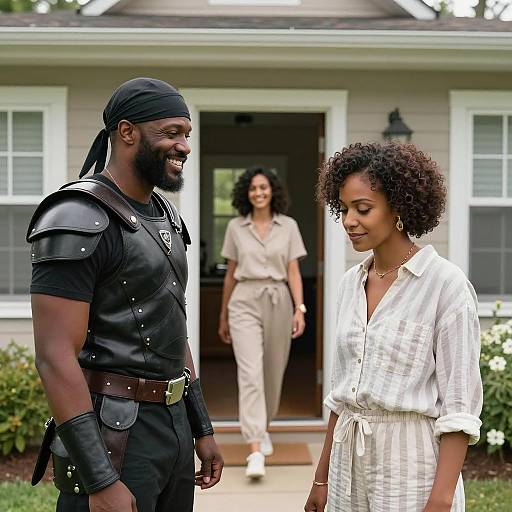 Joyful Family Portrait Outside a Home