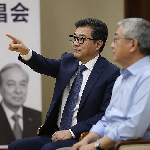 Two Men in Formal Attire Pointing