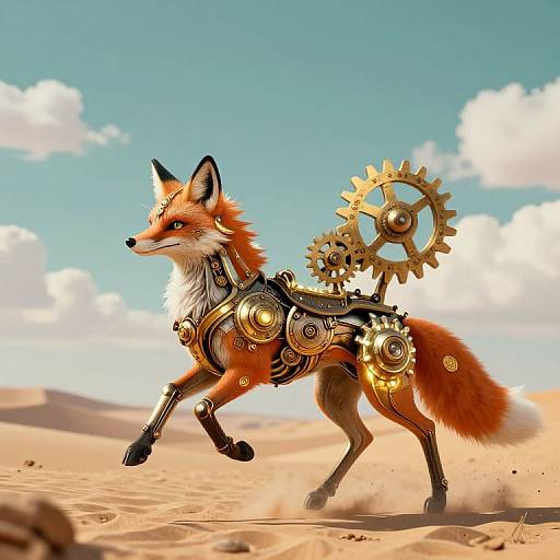 Majestic Steampunk Fox in Desert