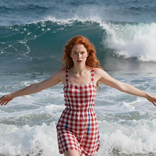 Red-Haired Woman by Ocean Wave
