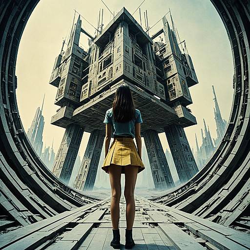 Futuristic Architectural Utopia with Woman in Miniskirt