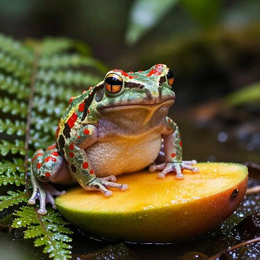 Colorful Tropical Frog with Mango