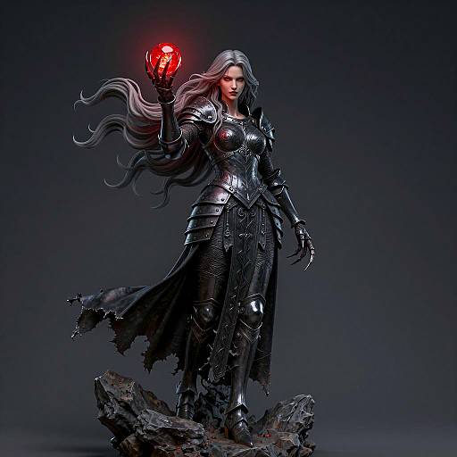 Gothic Warrior Statue with Red Orb