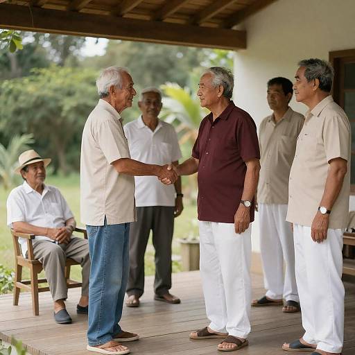 Six Older Men on Wooden Porch