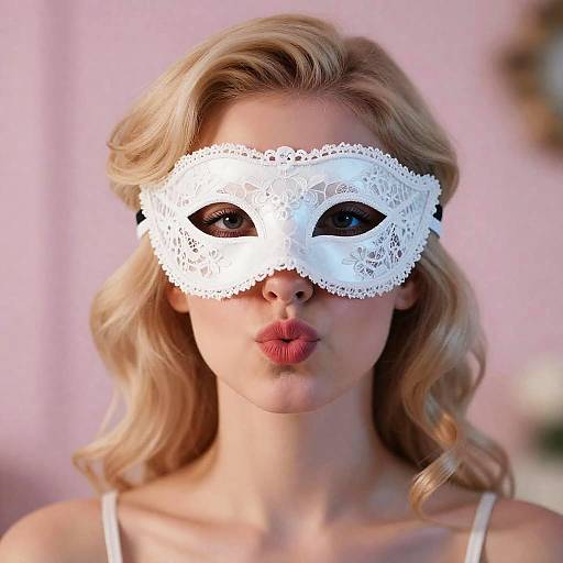 Elegant Blonde Woman in Masquerade Mask