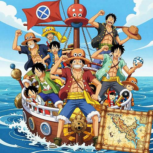 Chaotic One Piece Pirate Ship Scene