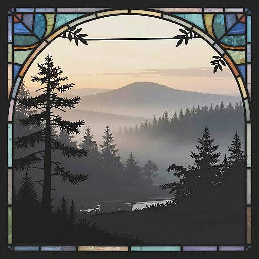 Layered Silhouette Landscape with Fog