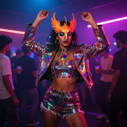 Neon Phoenix Dancing in Glitter Jacket