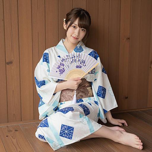 Elegant Young Woman in Floral Yukata