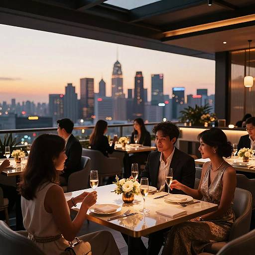 Chic Rooftop Dining at Sunset