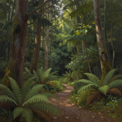 Photorealistic Oil Painting of Dense Forest Path