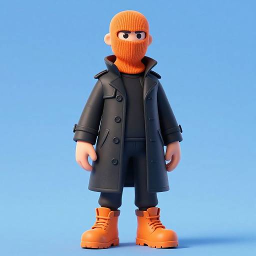 3D Character in Orange Balaclava Attire