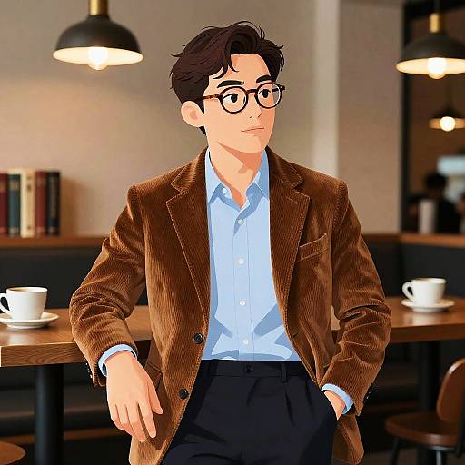 Thoughtful Male Writer in Cozy Coffee Nook