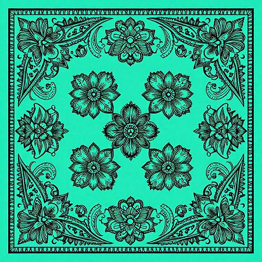 Teal Floral Paisley Ink Pattern