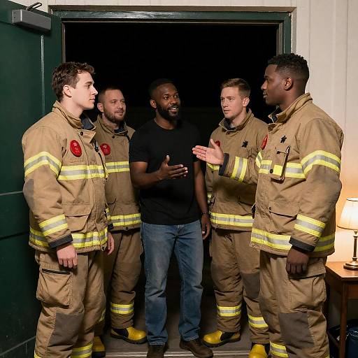 Firefighters and Friend in Night Setting