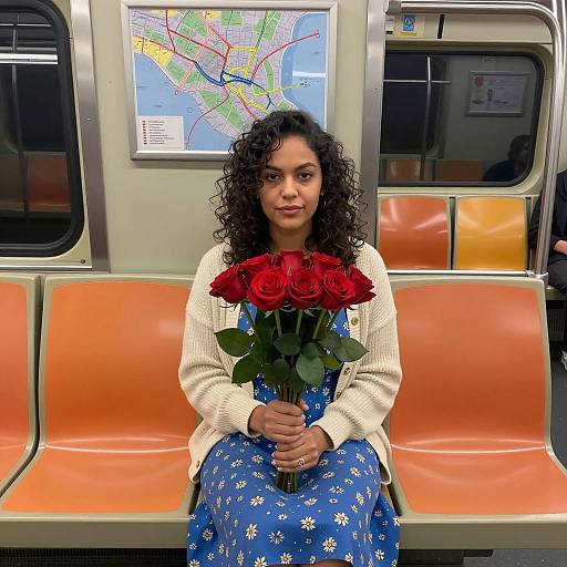 Woman on Subway Bench with Roses