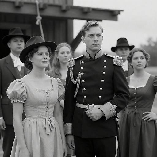 Historical Black-and-White Portrait Scene